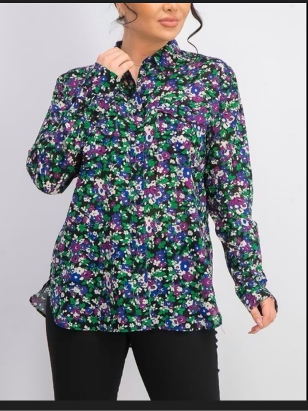 Lauren Ralph Lauren Black Floral Button-Up Blouse